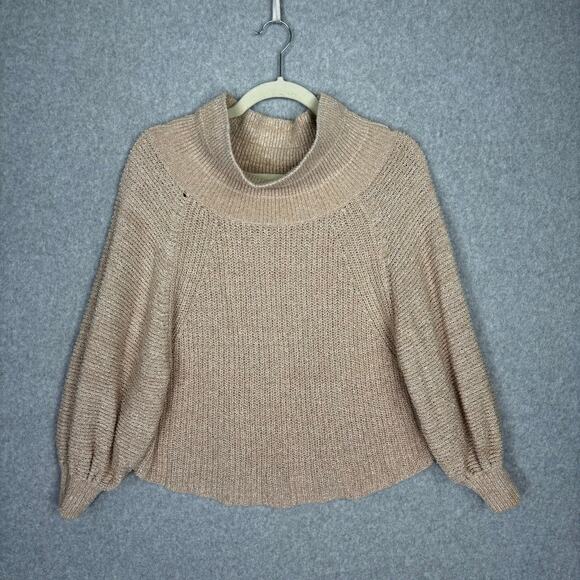 Free People Sweater Women Small Beige Tan Edessa Off The Shoulder Slouchy Chunky - Picture 2 of 11